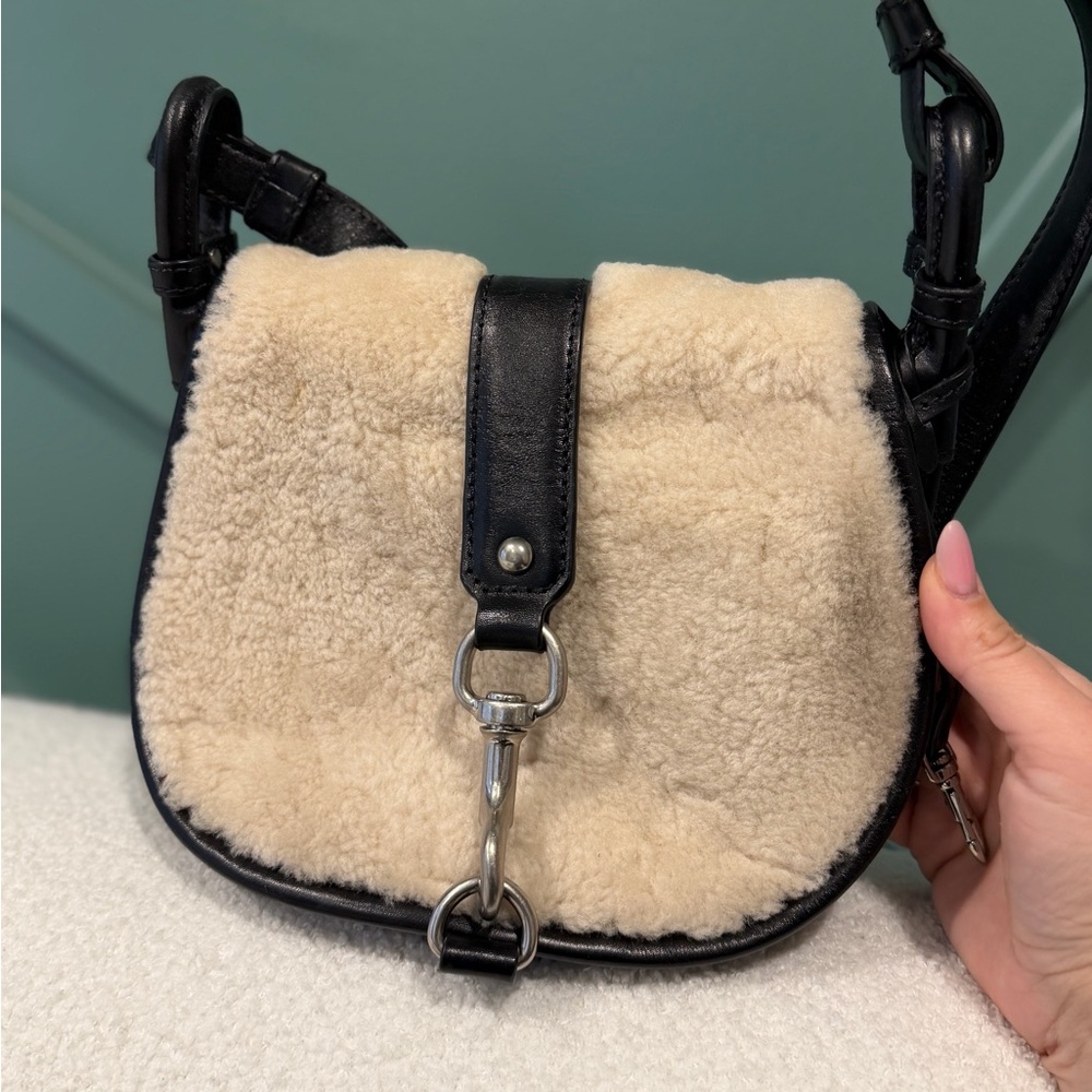 Michael Kors Cream Shearling Crossbody with Black Leather Trim